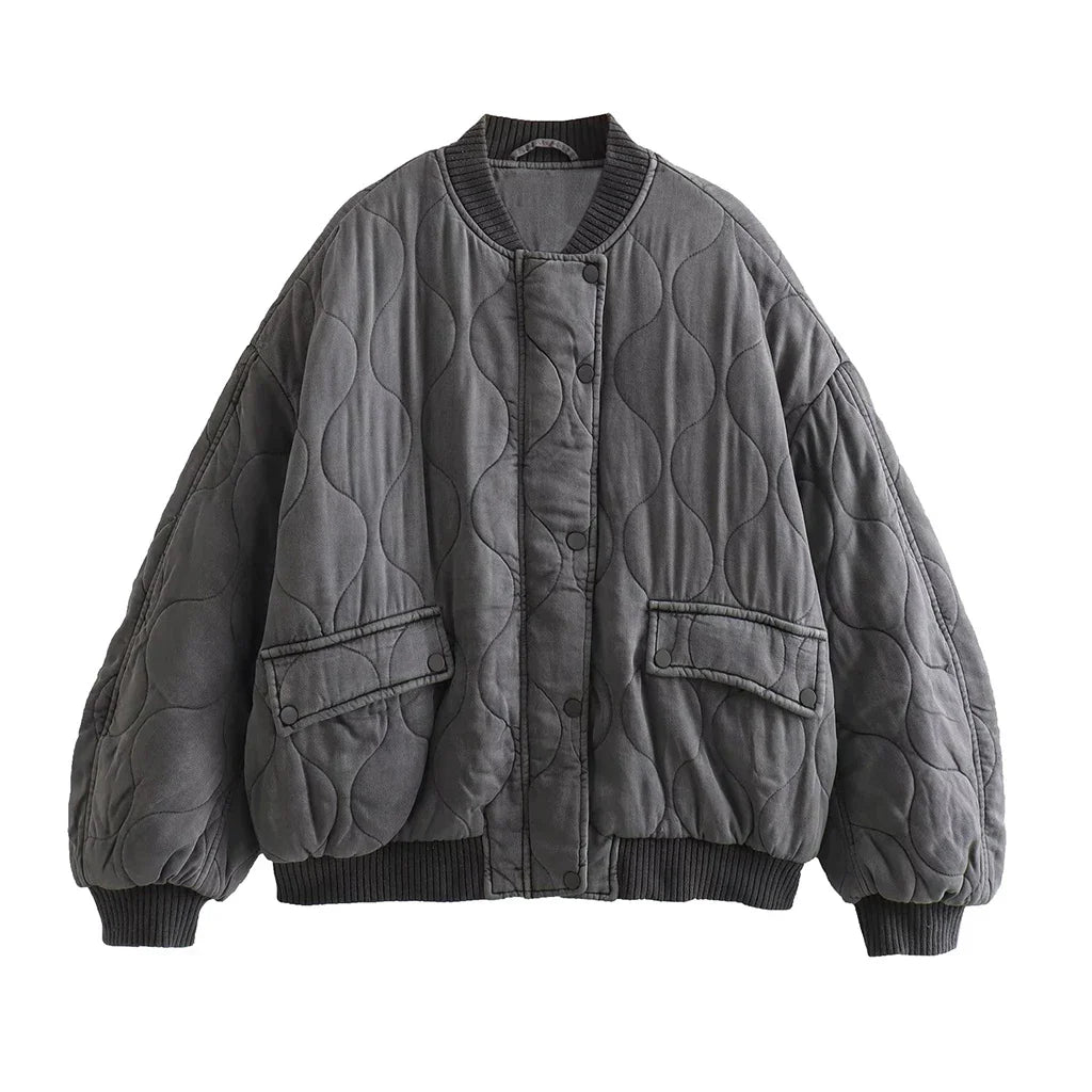Women's Loose-Fit Quilted Bomber Jacket Bomber Jacket